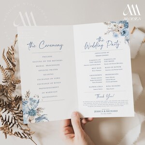 Blue Floral Catholic Wedding Program Template, Catholic Ceremony Programs (Digital Download) D018
