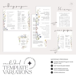 Printable Catholic wedding ceremony program with minimalist wildflower style, A4 and US letter folded booklet and 4x9” flat card.