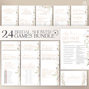 Wildflower Bridal Shower Games Bundle, Editable Template, Printable Bridal Shower Games B035