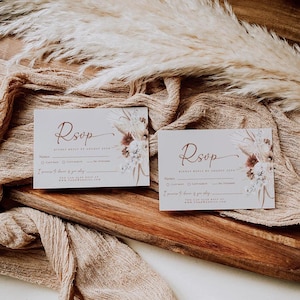 Boho-bruiloft RSVP-kaartsjabloon, terracotta bruiloft antwoordkaart, boho-bruiloft afdrukbare bruiloft antwoordkaart D021