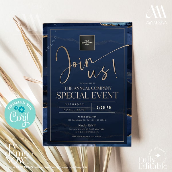 Business invitation template, Editable Dinner Party Invitation, Corporate Party digital invitation, Join Us Invitation Template C030