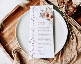Fall Terracotta Wedding Thank You Note Template: Printable Place Setting (Digital Download)