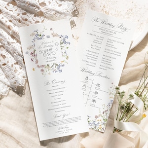 Wildflower Wedding Program Template, Modern Order of Service, Catholic Ceremony, Ceremony Program Editable Template E066