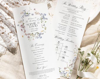Wildflower Wedding Program Template: Modern Catholic Ceremony (Digital Download)