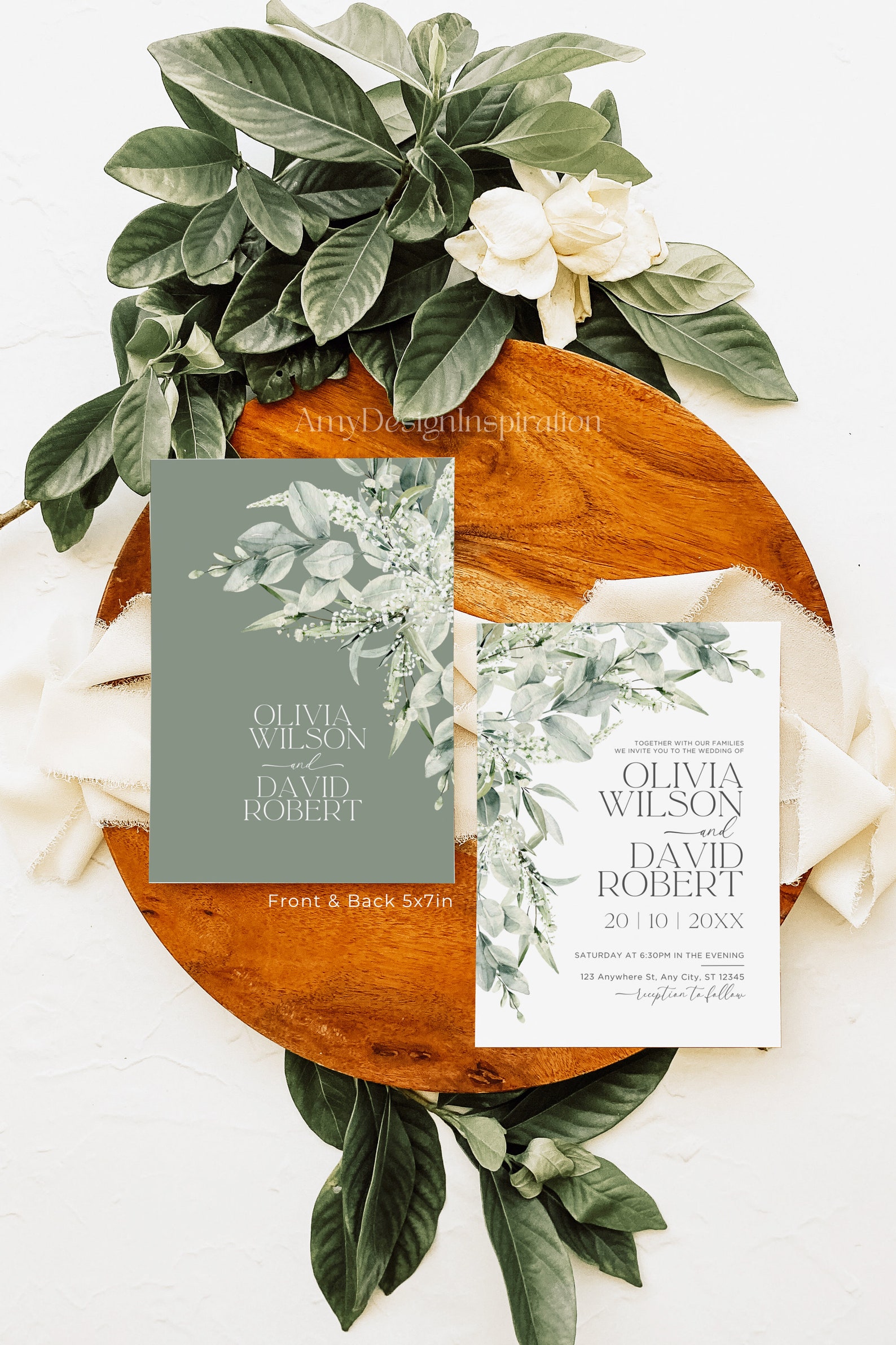 Sage Green Wedding Invitation Suite Template Minimalist - Etsy