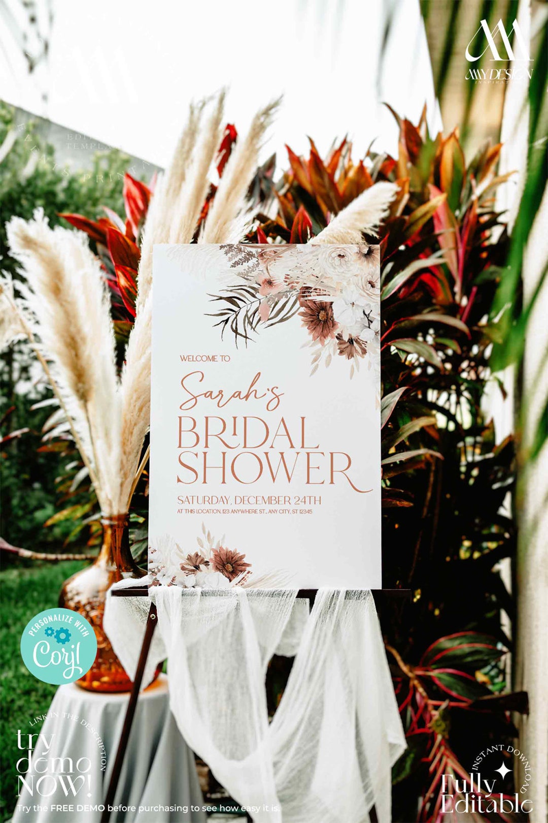Boho Welcome Sign Template, Welcome to Bridal Shower Signage, Sign ...