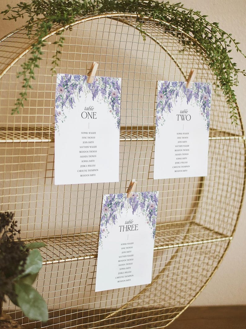 Wisteria Wedding Seating Chart Template: Purple Botanical Wildflower Design (Digital Download) D014