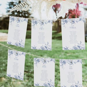 Minimalist Seating Chart Template, Something Blue Wedding Table Seating Chart Template, Vintage Wedding Seating Chart Cards D015