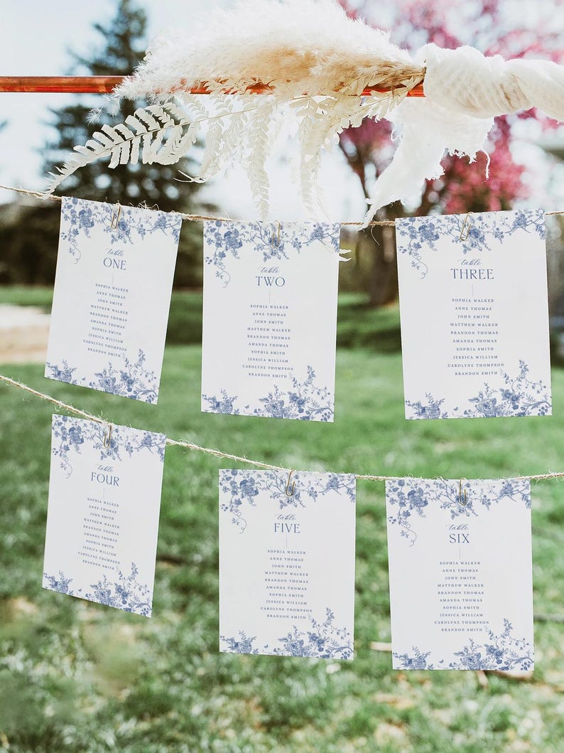 Minimalist Seating Chart Template, Something Blue Wedding Table Seating Chart Template, Vintage Wedding Seating Chart Cards D015