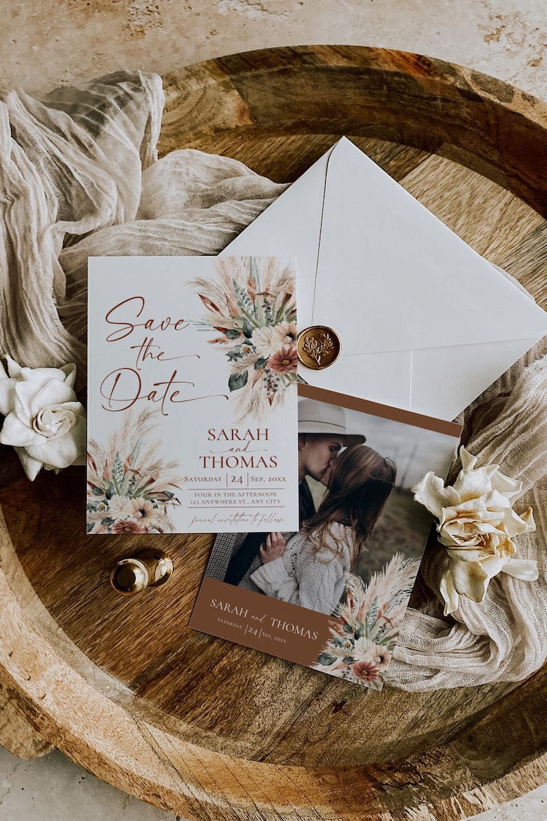 Rust Boho Save the Date Template: Photo Card