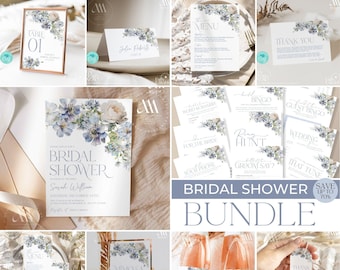 Dusty Blue Floral Bridal Shower Invitation Bundle (Digital Download) B001