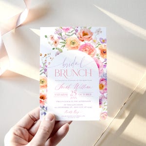 Editable Bright Floral Bridal Shower Brunch Invitation Template – Colorful Flowers Design for Spring or Summer Wedding Events