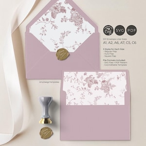 French Toile Envelope Liner Template, Pink Monogram Wedding Envelope Liner Template A1 A2 A6 A7 C5 C6, Digital File SVG, Instant Download