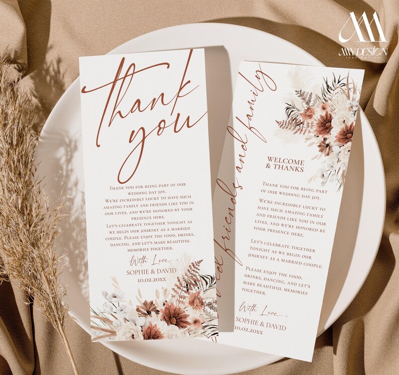 Terracotta Wedding Thank You Place Card: Boho Table Note