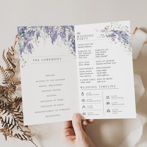 Catholic Wedding Program Template, Ceremony Program, Wedding Order of Service, Ceremony Church Program Folded Purple Wisteria Wedding D014
