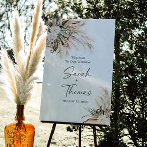 Bohemian Green Pampas Wedding Welcome Sign Template, Welcome To Our Wedding, Rustic Boho Wedding Signage Template E008