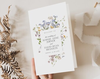 Wildflower Catholic Wedding Program Template: Minimalist Folded Order of Service (Digital Download) D002