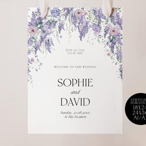 Purple Wisteria Wedding Welcome Sign Template, Welcome to Our Wedding Sign, Purple Wedding Signage, Floral Welcome Sign Welcome Poster D014