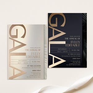 Golden Business Anniversary Invitation, Gala Invitation Template, Beige Black Dinner Party Invitation C064