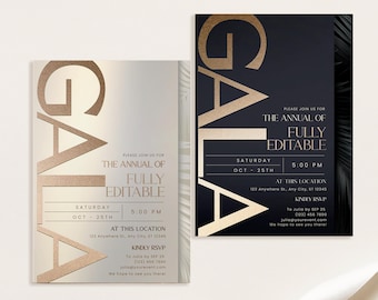 Golden Gala Invitation Template: Business Anniversary, Dinner Party (Digital Download)
