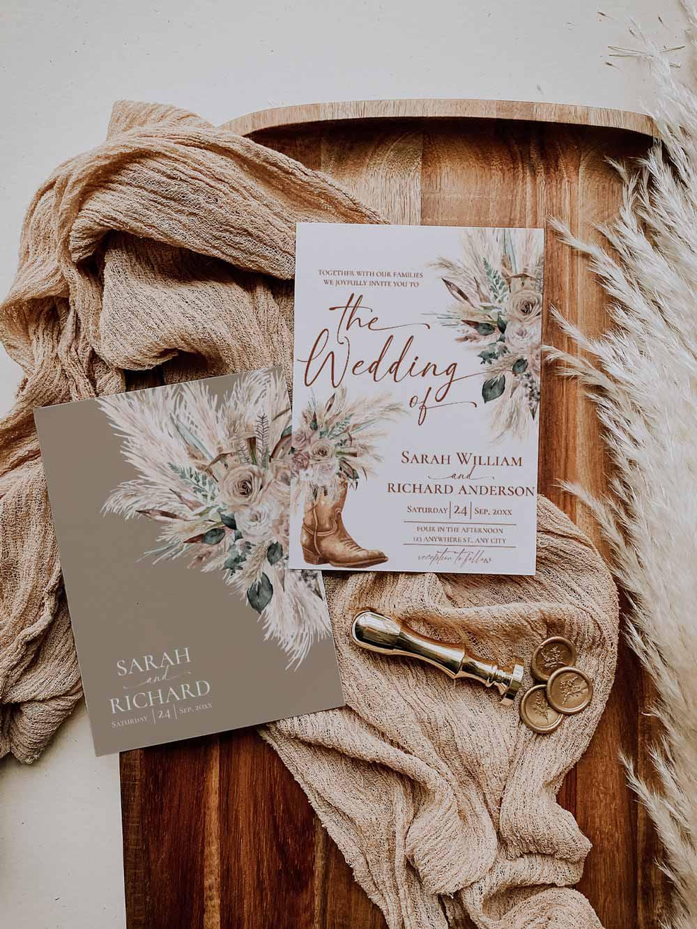 Western Floral Boots Wedding Invitation Card Template