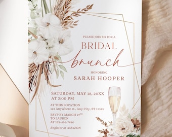 Boho Champagne Bridal Brunch Invitation, Geometric Gold Frame Invite Editable Canva Invite, Bubbly Brunch Bridal Shower