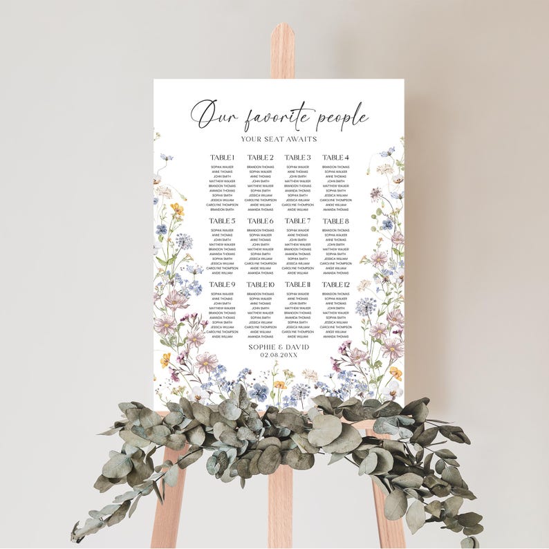 Meadow Wedding Seating Chart Sign Template, Table Seating Chart Sign, Botanical Wedding Seating Chart, Wildflower Seating Chart Sign D026