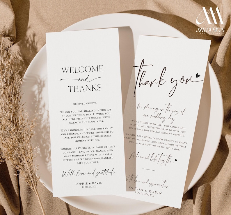 Minimalist Thank You Napkin Note, Place Setting Thank You, Wedding Table Thank You Template