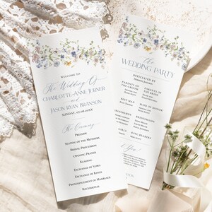 Floral Wedding Program Template Card 4x9, Booklet Wedding Programs, Catholic Wedding Program Template, Order of Service D006