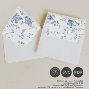 Monogram Blue Envelope Liner Template, DIY Envelope Liner Printable Template, Wedding Envelope Liner Template, PDF SVG Digital Download