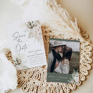 Sage Green Boho Save The Date Template with Photo Card (Digital Download) D024 image 3