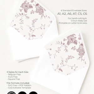 French Toile Envelope Liner Template, Pink Monogram Wedding Envelope Liner Template A1 A2 A6 A7 C5 C6, Digital File SVG, Instant Download