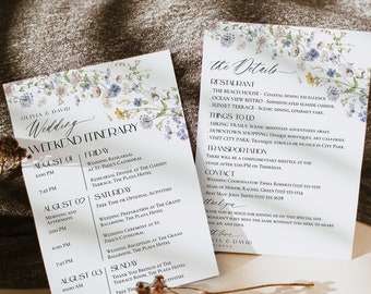Wedding Itinerary Template, Weekend Itinerary Editable, Wedding Timeline Schedule Minimalist Template, Weekend Events Wildflower Wedding