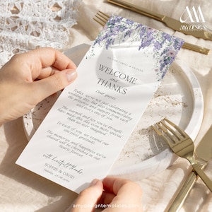 Wisteria Wedding Thank You Card Template, Printable Place Card Napkin Thank You Note, Place Setting Cards D014