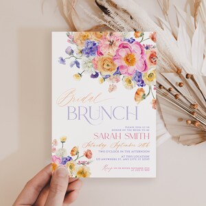 Bright Floral Bridal Shower Brunch Invitation Template, Floral Bridal Brunch Invitation, Colorful Flowers Bridal Brunch Invite A012