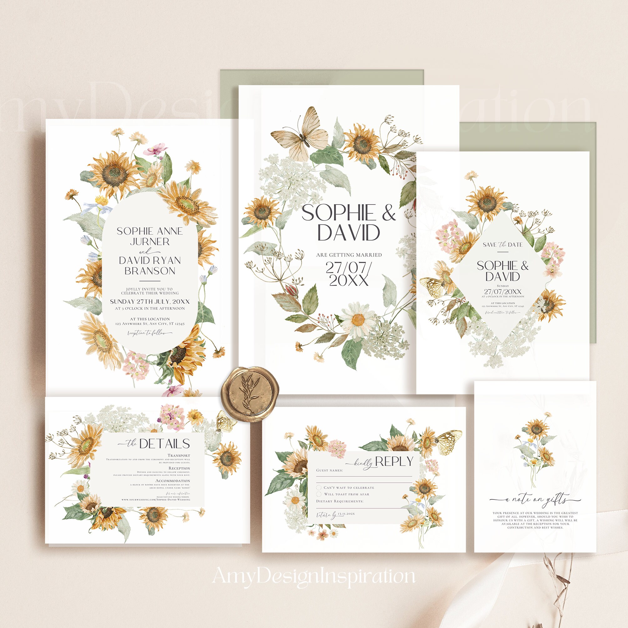 Sunflower Wedding Invitation Template Summer Boho Wedding Invitation Boho Sunflower Invitation Yellow Invitation Instant