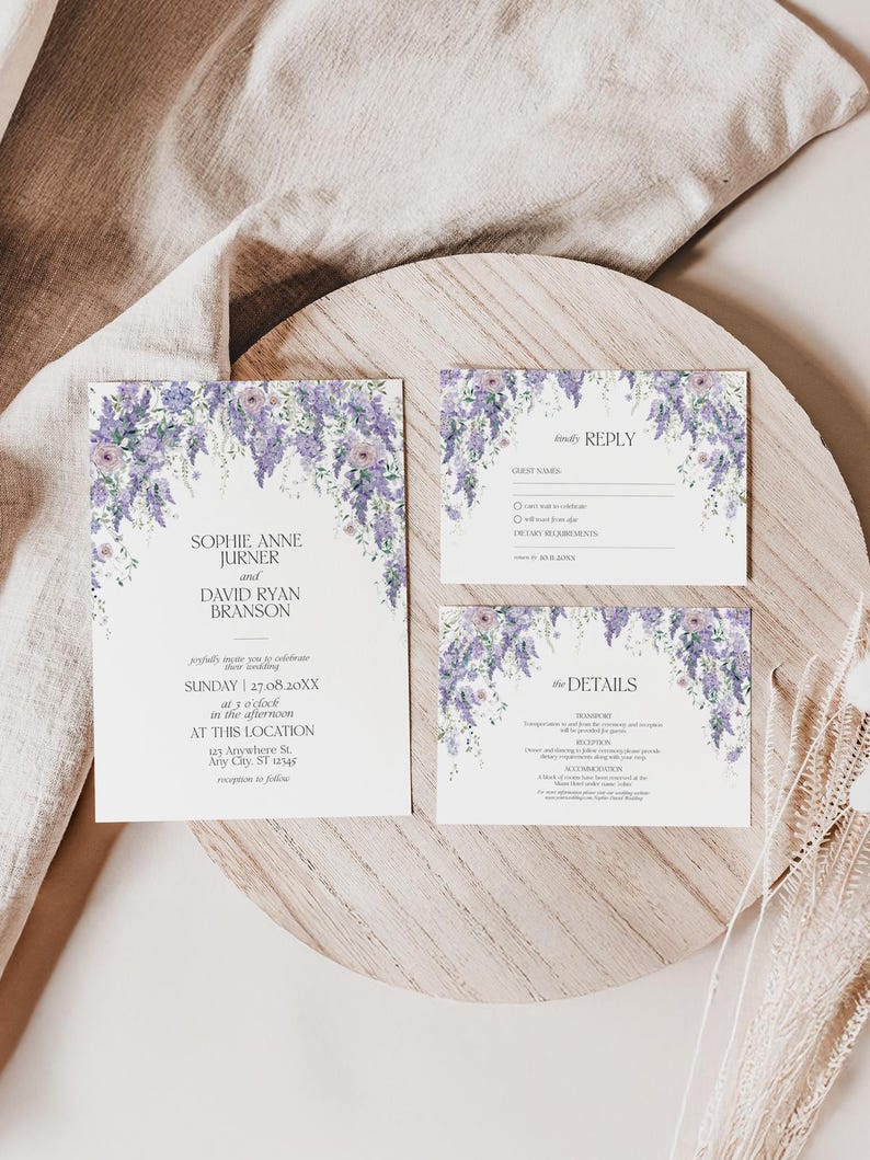 Wisteria Wedding Invitation Template with Photo