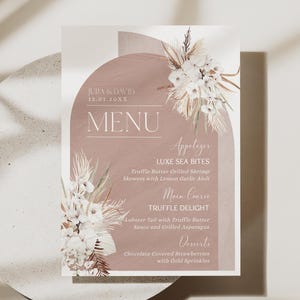 Boho Arched Menu Template, Terracotta Boho Wedding Menu Template, Bohemian Wedding Menu Cards Printable Thank You Place Card Template E029