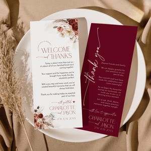 Boho Wedding Thank You Card Template: Rustic Burgundy