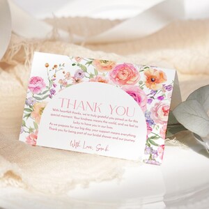 Bright Floral Thank You Card for Bridal Shower – Editable Printable Template in Folded or Flat Format