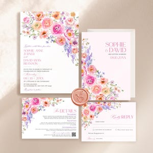 Bunte Blumen Hochzeitseinladung Vorlage bearbeitbar, helle Blume Hochzeitseinladung Set, Frühlingshochzeit laden E098 ein