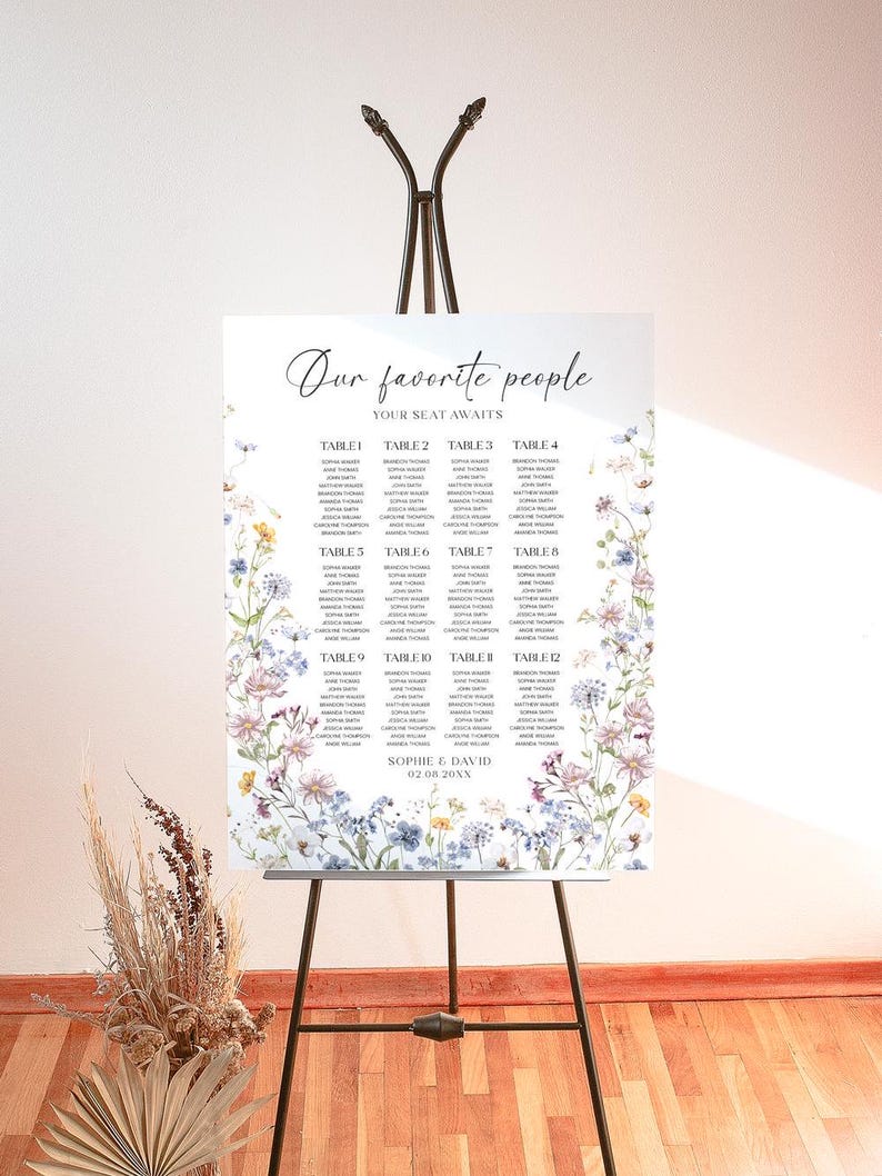 Meadow Wedding Seating Chart Sign Template, Table Seating Chart Sign, Botanical Wedding Seating Chart, Wildflower Seating Chart Sign D026