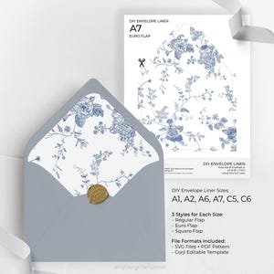 Monogram Blue Envelope Liner Template, DIY Envelope Liner Printable Template, Wedding Envelope Liner Template, PDF SVG Digital Download