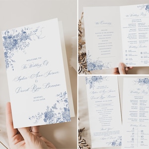 Something Blue Wedding Program Template, Monogram Wedding Order of Service, Catholic Ceremony, Ceremony Program Editable Template E076