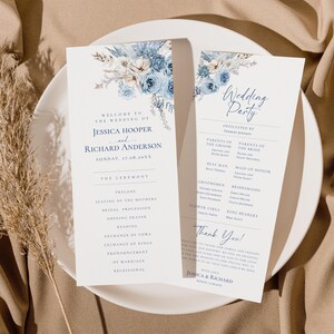 Blue Floral Catholic Wedding Program Template