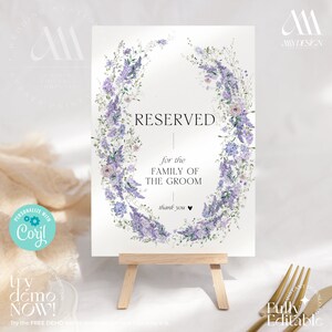 Editable Reserved Sign Template, Wisteria Wedding Reserved Seat Sign D014