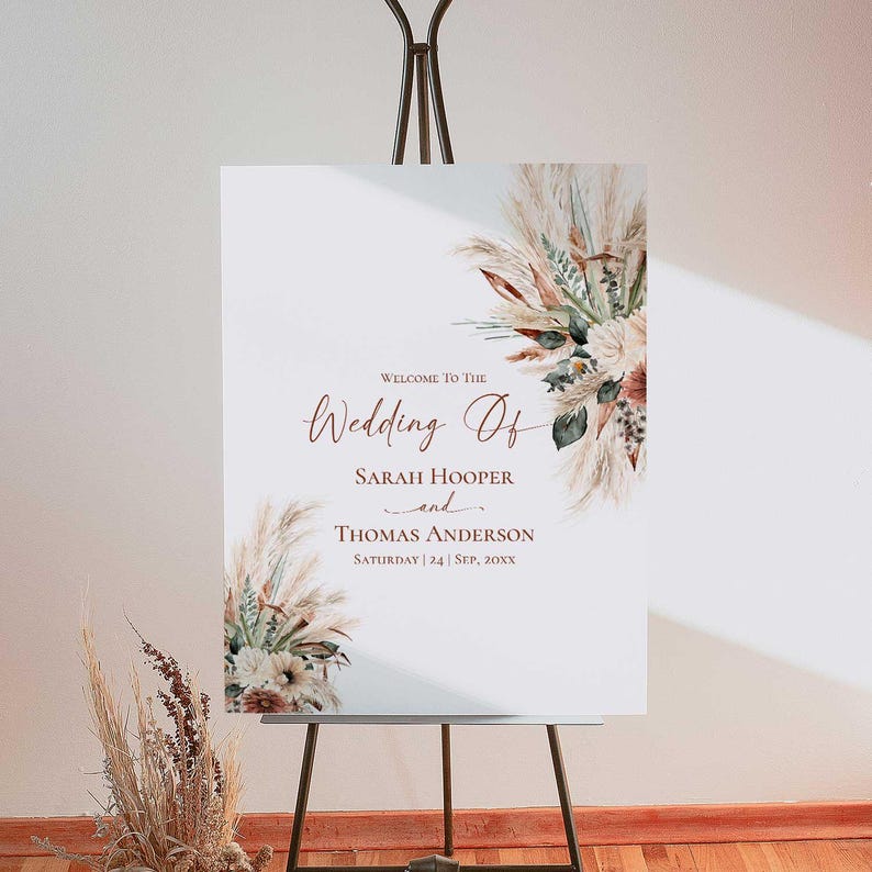 Boho Rustic Wedding Welcome Sign Template, Boho Wedding Signage Printable, Welcome to Our Wedding Signs Poster D036