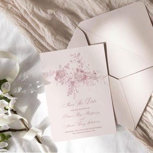 Minimal Wedding Save The Date Card Template, Mimimalist Save Our Dates Card, Pink Floral Monogram Wedding Save The Date Printables D031