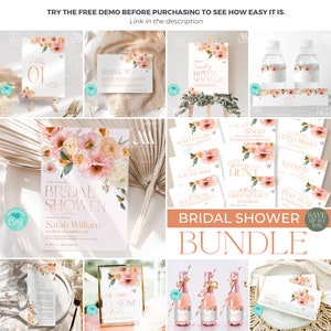 Citrus Bridal Shower Bundle, Peach Bridal Shower Invitation Template, Pastel Bridal Shower Invite Bundle B007