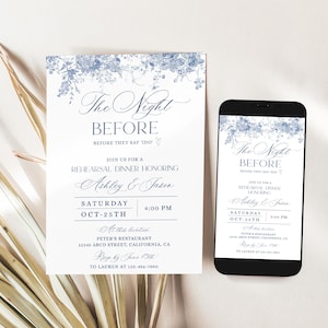 Blue Wedding Rehearsal Template, The Night Before Rehearsal Dinner Invitation, Something Blue Rehearsal E-vite Monogram Invitation F006